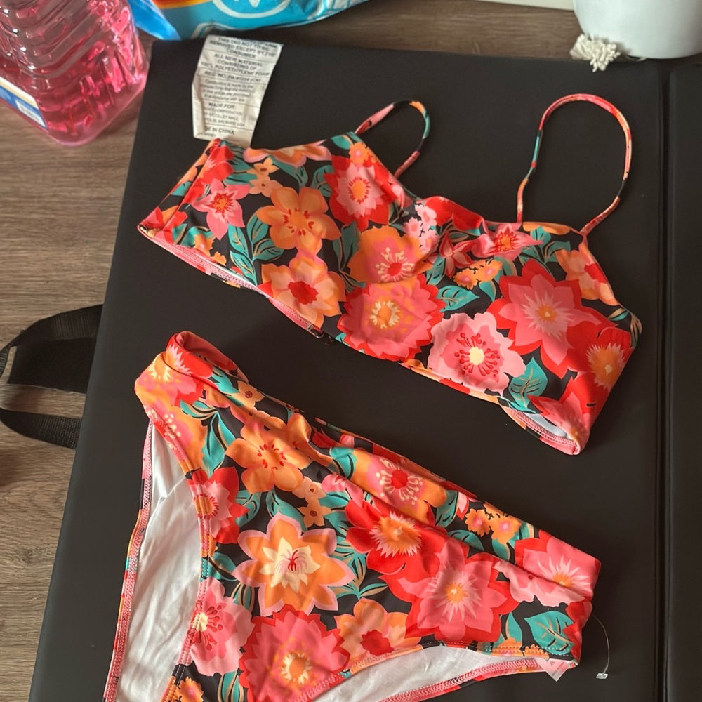 Tropical Floral Bikini Set - Coral and Green